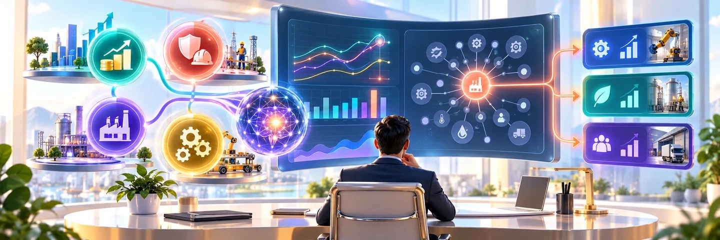 AI 經營 KPI 與關鍵影響因子追蹤示意圖
